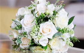 White roses, bouquet flowers, leaves HD wallpaper