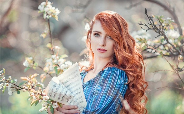 Woman in the spring, flowers, bokeh Wallpapers Pictures Photos Images