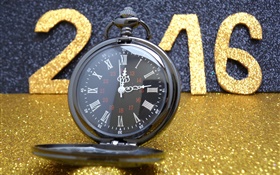 2016 Happy New Year, golden glitter, watch HD wallpaper