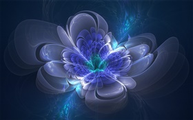 3D drawing, blue flower, glow, abstract HD wallpaper