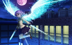Angel Beats, girl flying, wings