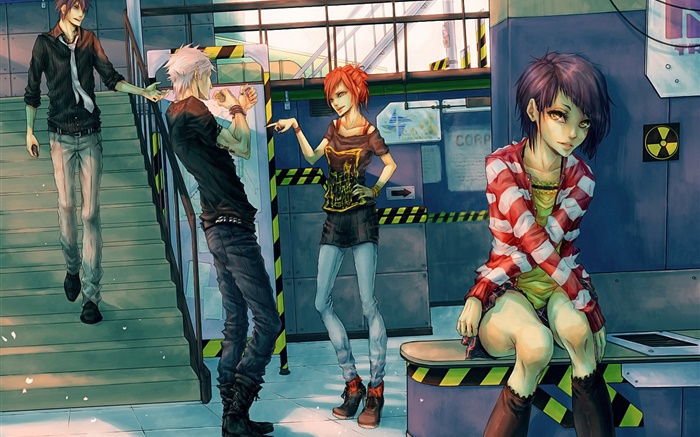 Anime pictures, young girls and boys, city Wallpapers Pictures Photos Images
