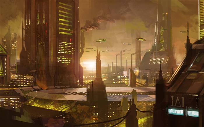 Art painting, future city, fantasy, skyscrapers, buildings Wallpapers Pictures Photos Images