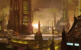 Art painting, future city, fantasy, skyscrapers, buildings HD wallpaper