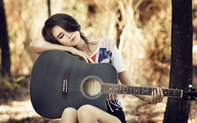 Asian guitar girl, music, rest HD wallpaper