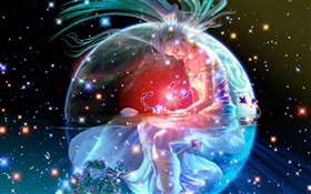 Beautiful dreams, fantasy girl, stars, CG design HD wallpaper