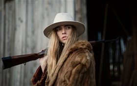 Blonde girl have rifle HD wallpaper