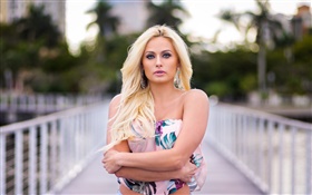 Blonde girl, summer, hands HD wallpaper