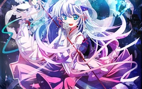 Blue eyes anime girl dance, crystals HD wallpaper