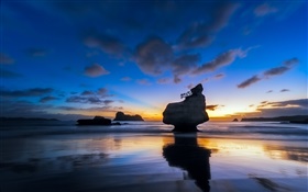 Coast, sea, sunset, sky, clouds, stones
