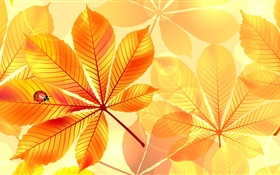 Design pictures, yellow leaves, insect, ladybug, collage