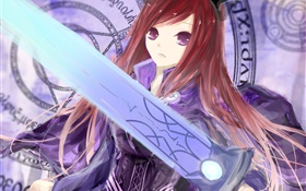 Fairy Tail, red hair girl, sword, anime HD wallpaper