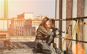 Girl use automatic gun HD wallpaper