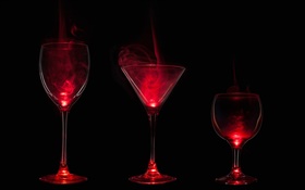 Glass cups, smoke, red light, darkness HD wallpaper