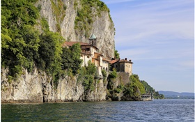 Italy, lake Maggiore, rock, trees, mountains, houses