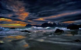 Lofoten Islands, Norway, shore, coast, sea, stones, evening, clouds HD wallpaper