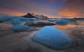 Night, dusk, lake, blue ice HD wallpaper
