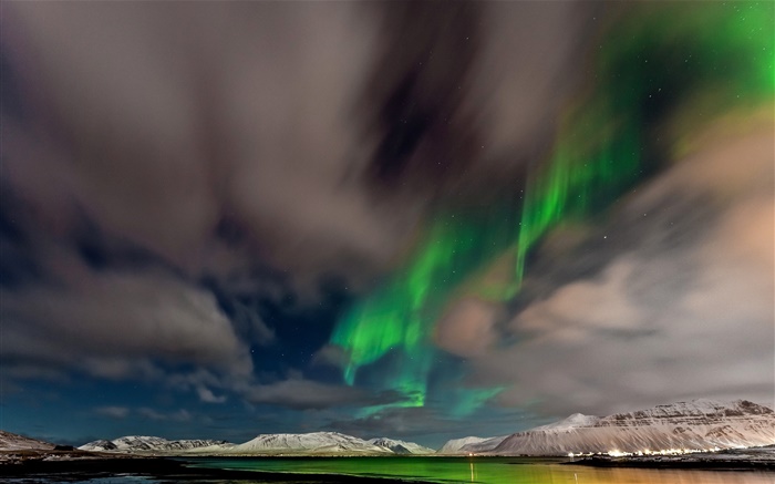 Norway, Northern lights, mountains, sky, stars, dusk Wallpapers Pictures Photos Images