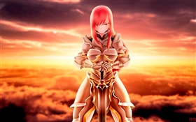 Red hair anime girl, Fairy Tail, sword HD wallpaper