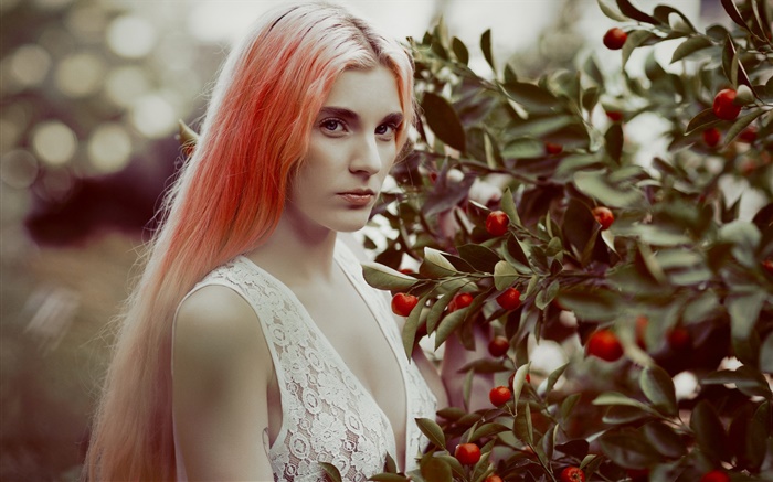 Red hair girl, berries, fruits Wallpapers Pictures Photos Images