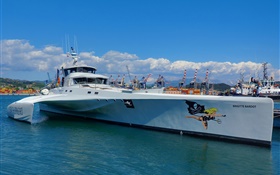 Sea, boat, catamaran, harbour HD wallpaper