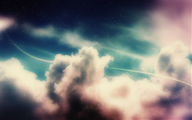 Sky, clouds, light line, stars, creative design