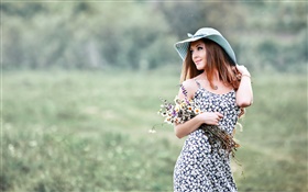 Summer girl, hat, flowers