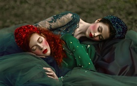 Two girls sleep, retro style