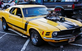 1970 Ford Mustang muscle car, yellow color