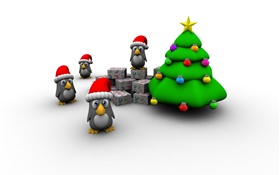3D pictures, Christmas tree, penguin, gift box