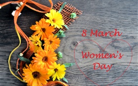 8 March, Women's Day, gerbera flowers, love hearts