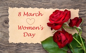 8 March, Women's Day, red rose flowers