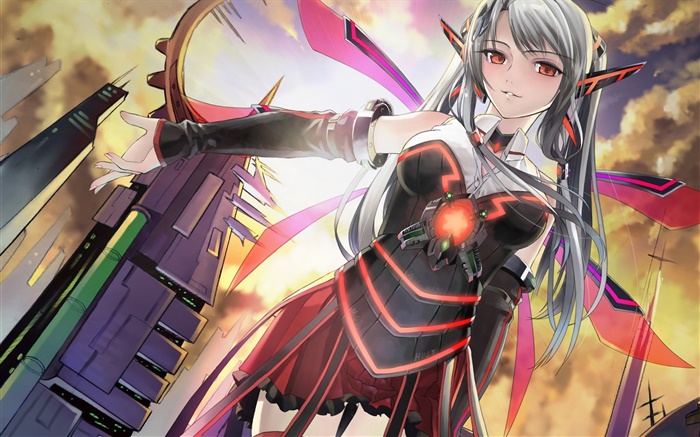 Anime girl, wings, city Wallpapers Pictures Photos Images