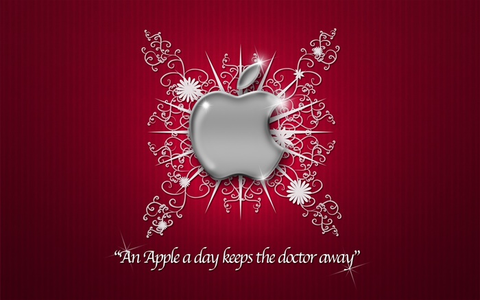Apple logo, flowers, red background Wallpapers Pictures Photos Images