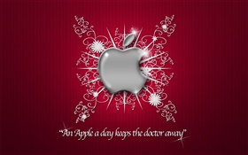 Apple logo, flowers, red background HD wallpaper