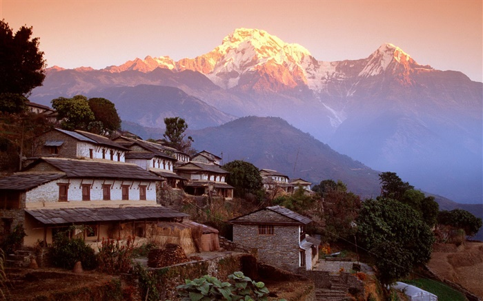 Asian scenery, village houses, mountains Wallpapers Pictures Photos Images