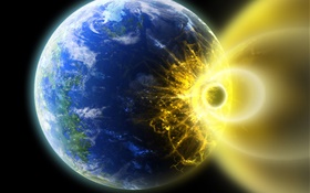 Asteroid colliding with Earth, devastation HD wallpaper