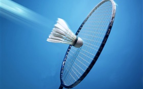Badminton and racket, blue background HD wallpaper