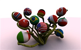 Ball shaped flags, tree, 3D creative HD wallpaper