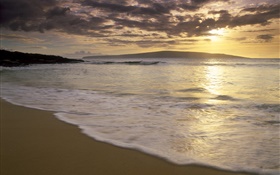 Beach, sea, sunset, clouds