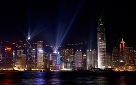 Beautiful Hong Kong, city night, skyscrapers, lights, sea HD wallpaper