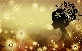 Beautiful background, young vector girl, flowers HD wallpaper