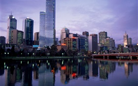 Beautiful city, dusk, river, bridge, buildings, Australia HD wallpaper