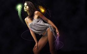 Beautiful fantasy girl, sexy, black background, magic