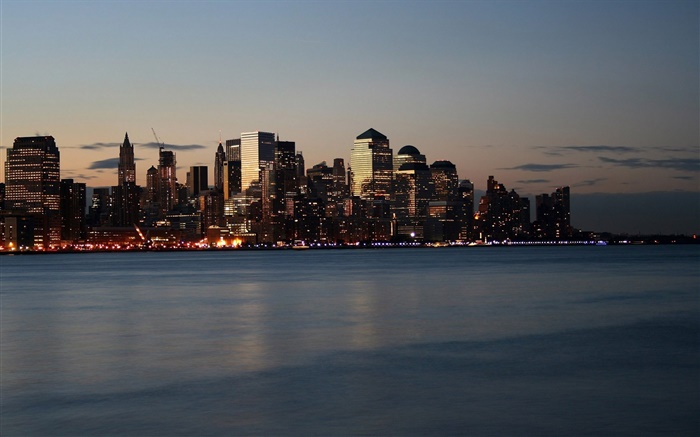 Beautiful night city, skyscrapers, river, lights Wallpapers Pictures Photos Images