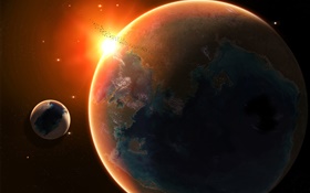 Beautiful space, earth, moon, sun HD wallpaper