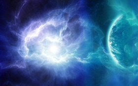 Beautiful space, planet, light, blue