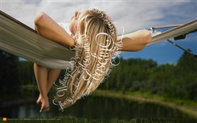 Blonde girl rest, words, creative pictures HD wallpaper