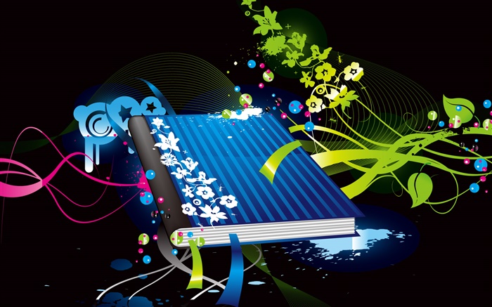 Blue cover book, green flowers, vector design Wallpapers Pictures Photos Images