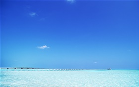 Blue sea, pier, Maldives HD wallpaper